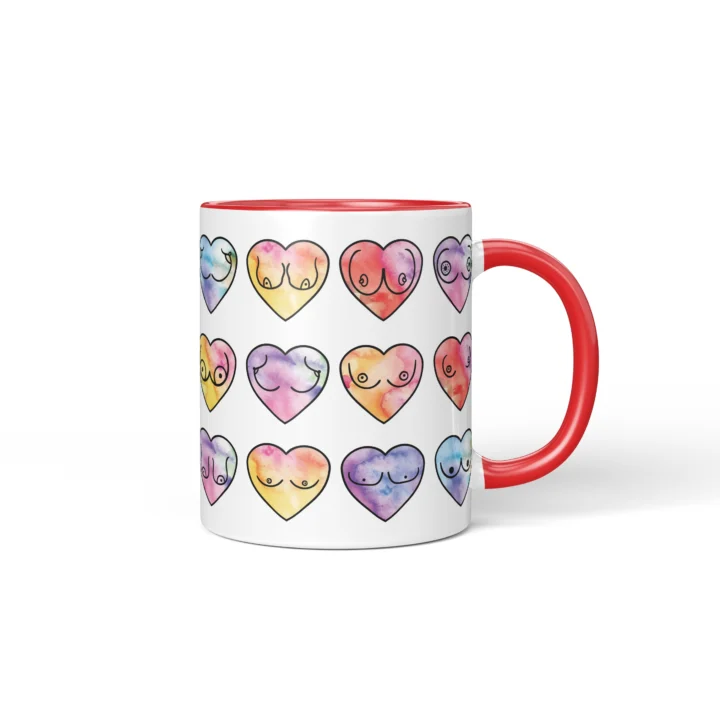 Watercolor Heart Boobs Mug - Body Positive Gift - Red mug mockup
