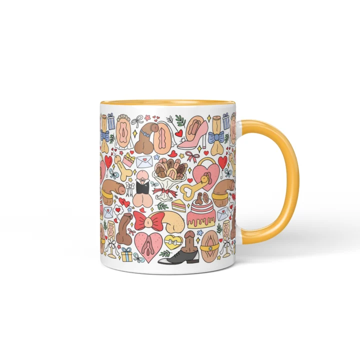 Wedding Adult Humor Mug - Cheeky Newlywed Couple Gift - Golden Yellow mug mockup