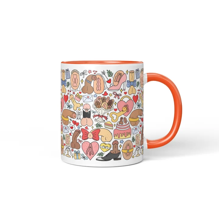 Wedding Adult Humor Mug - Cheeky Newlywed Couple Gift - Orange mug mockup