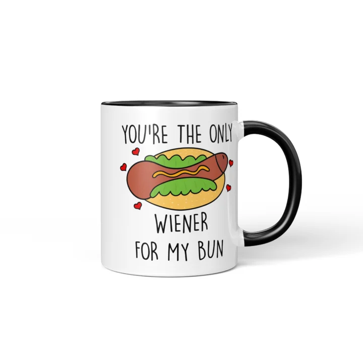 Wiener Bun Penis Mug - Cheeky Couple Food Pun Gift - Black mug mockup