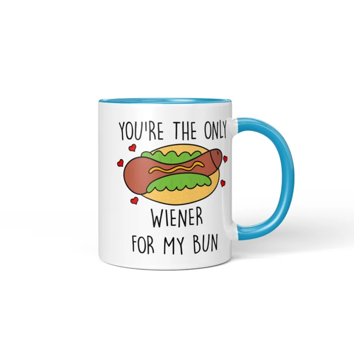 Wiener Bun Penis Mug - Cheeky Couple Food Pun Gift - Blue mug mockup