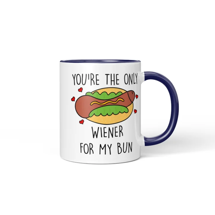 Wiener Bun Penis Mug - Cheeky Couple Food Pun Gift - Dark Blue mug mockup
