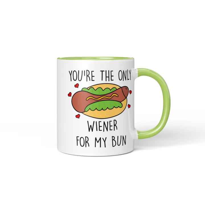 Wiener Bun Penis Mug - Cheeky Couple Food Pun Gift - Green mug mockup