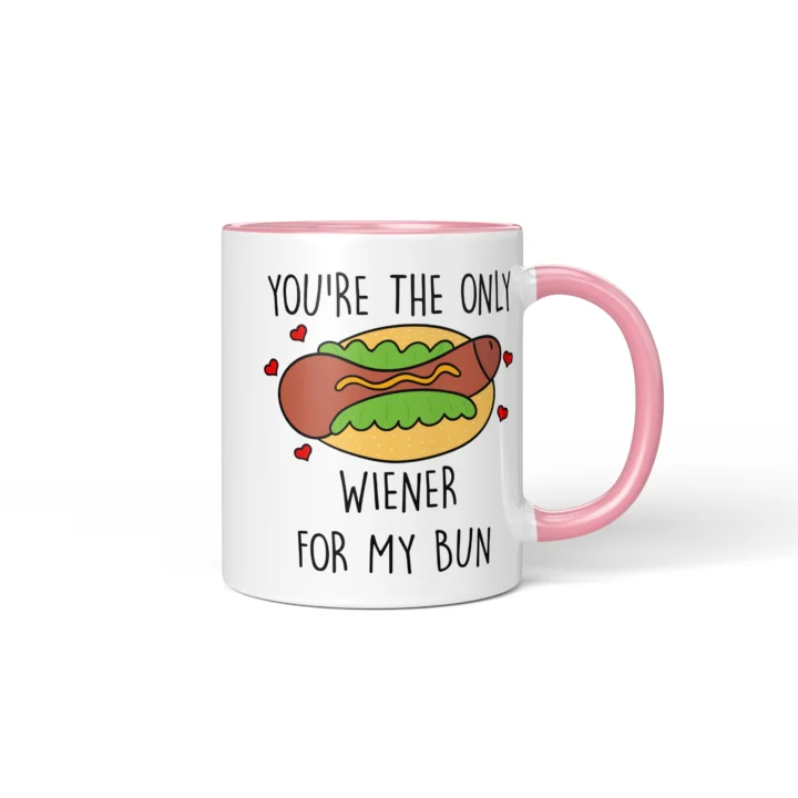 Wiener Bun Penis Mug - Cheeky Couple Food Pun Gift - Pink mug mockup