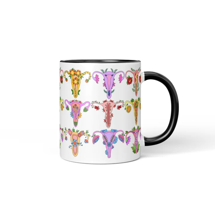 Womb Flower Vagina Mug - Botanical Body Positive Gift - Black mug mockup