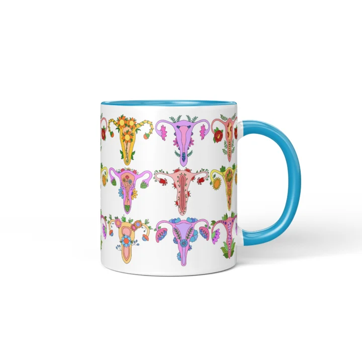 Womb Flower Vagina Mug - Botanical Body Positive Gift - Blue mug mockup