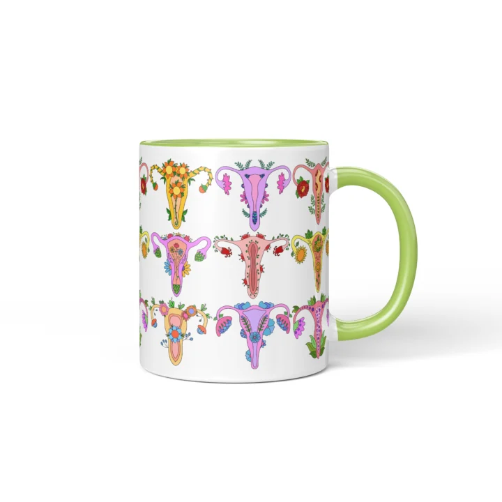 Womb Flower Vagina Mug - Botanical Body Positive Gift - Green mug mockup