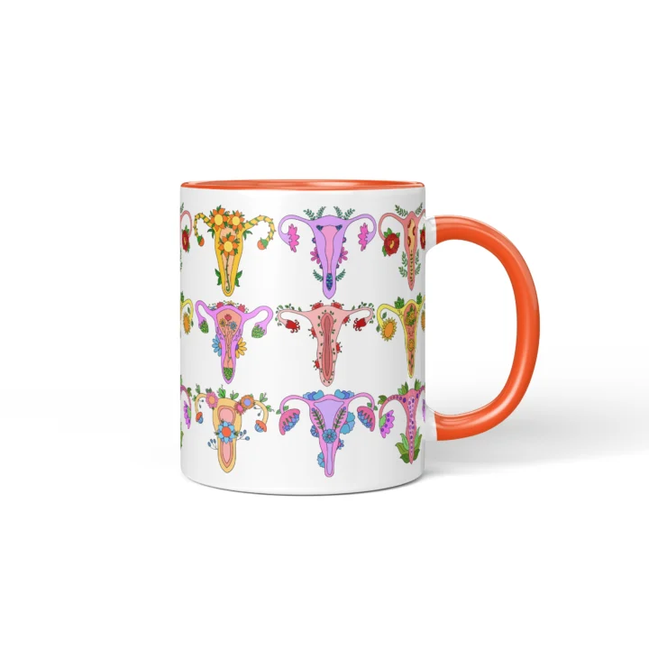 Womb Flower Vagina Mug - Botanical Body Positive Gift - Orange mug mockup