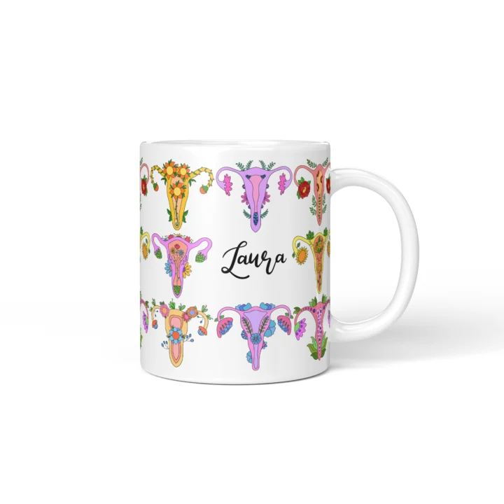 Womb Flower Vagina Mug - Botanical Body Positive Gift - Personalized 11 oz White mug mockup