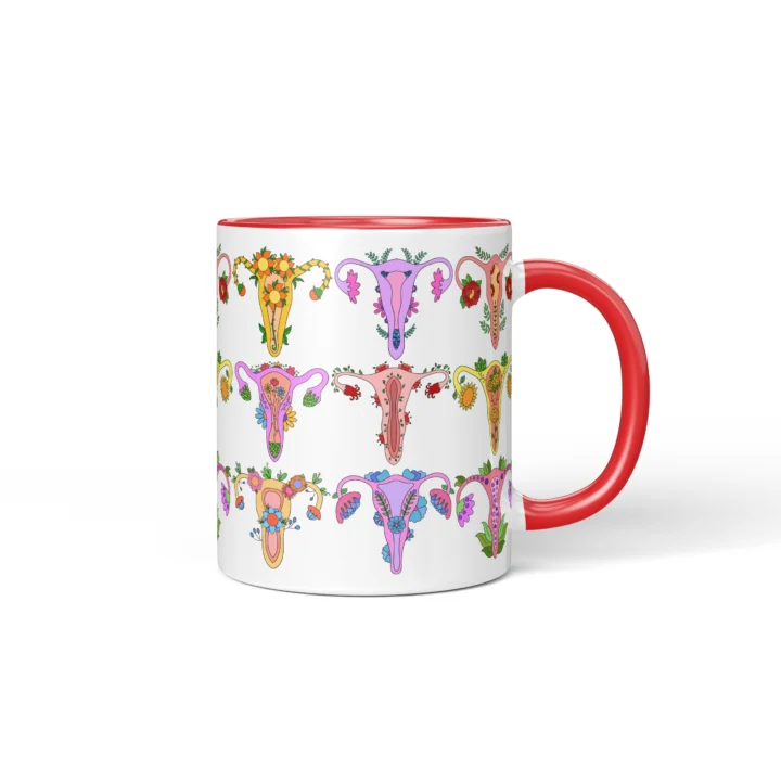 Womb Flower Vagina Mug - Botanical Body Positive Gift - Red mug mockup