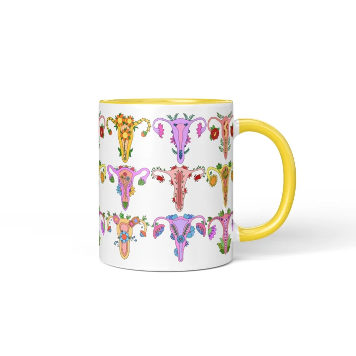 Womb Flower Vagina Mug - Botanical Body Positive Gift - Yellow mug mockup